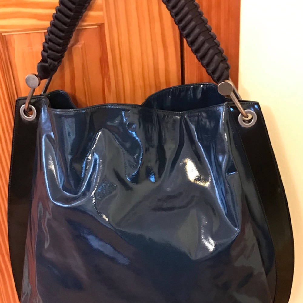 Auth. Marni Dark Blue Leather Bag. Made in Italy
